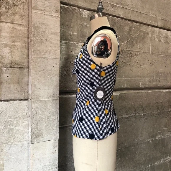 Eva Franco Anthropologie Polka Dot Gingham Embroidered Halter Top - Picture 4 of 6